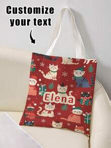 1pc Christmas Custom Canvas Tote Bag,Personalize With Your Name /Text,Large Lightweight Stylish Carryall For Travel Party Daily Shopping,Perfect Gift - Multicolor - View 14