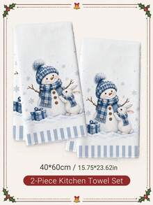 2件組聖誕卡通可愛兔子與雪人圖案廚房抹布，柔軟聚酯纖維材質洗碗布，適用於廚房裝飾、廚房清潔、節日派對裝飾，廚房與浴室用品居家必需品，家居裝飾，喬遷禮物 - 彩色 - 查看 8