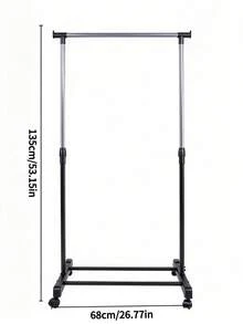 1pc Double Rod Mobile Clothes Drying Rack With Wheels, Simple Freestanding Garment Rack For Indoor Clothes Hanging, Suitable For Bedroom, Balcony And Cloakroom Use - A - View 11