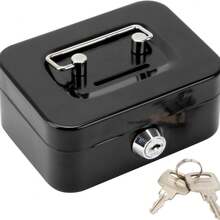 1pc Compact Metal Lockable Cash Box, Small Lockable Money Box With Coin Slot And Handle, Cash Savings Box With Key, Mini Security Lock Box Suitable For Home Office, Christmas Gift - Birthday Gift - Perfect Gift - Holiday Gift - Small Gift - Black - View 2