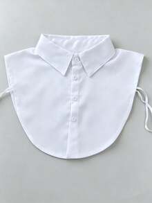 1/2pcs Women Detachable Shirt False Collar, Curved Bib Decorative Collar, Button Design Layered Collar Accessory For Sweater Daily Autumn Winter Wear - White - View 8