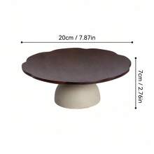 1pc Ceramic Base Wooden Cake Stand, Scalloped Edge High Foot Serving Platter, Fruit Dessert Display Tray, Suitable For Wedding, Party, Home Tabletop Decoration - View 13