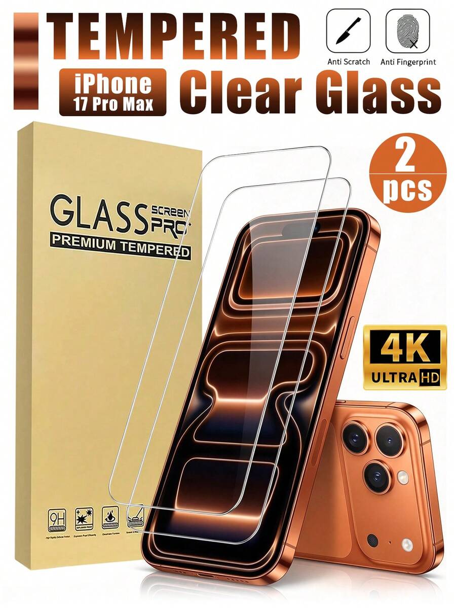 2入裝 [2026新款] 9H強化玻璃螢幕保護貼，相容 iPhone Duo/18/18 Pro/18 Pro Max/17/17 Pro/17 Pro Max/17 Air/16/16 Plus/16 Pro/16 Pro Max/15/15 Pro Max/14/14 Plus/13/13 Mini/12/12 Mini/11 Pro Max/X/XS/XR，HD透明、防刮、無氣泡、易安裝、保護殼友善，必備配件