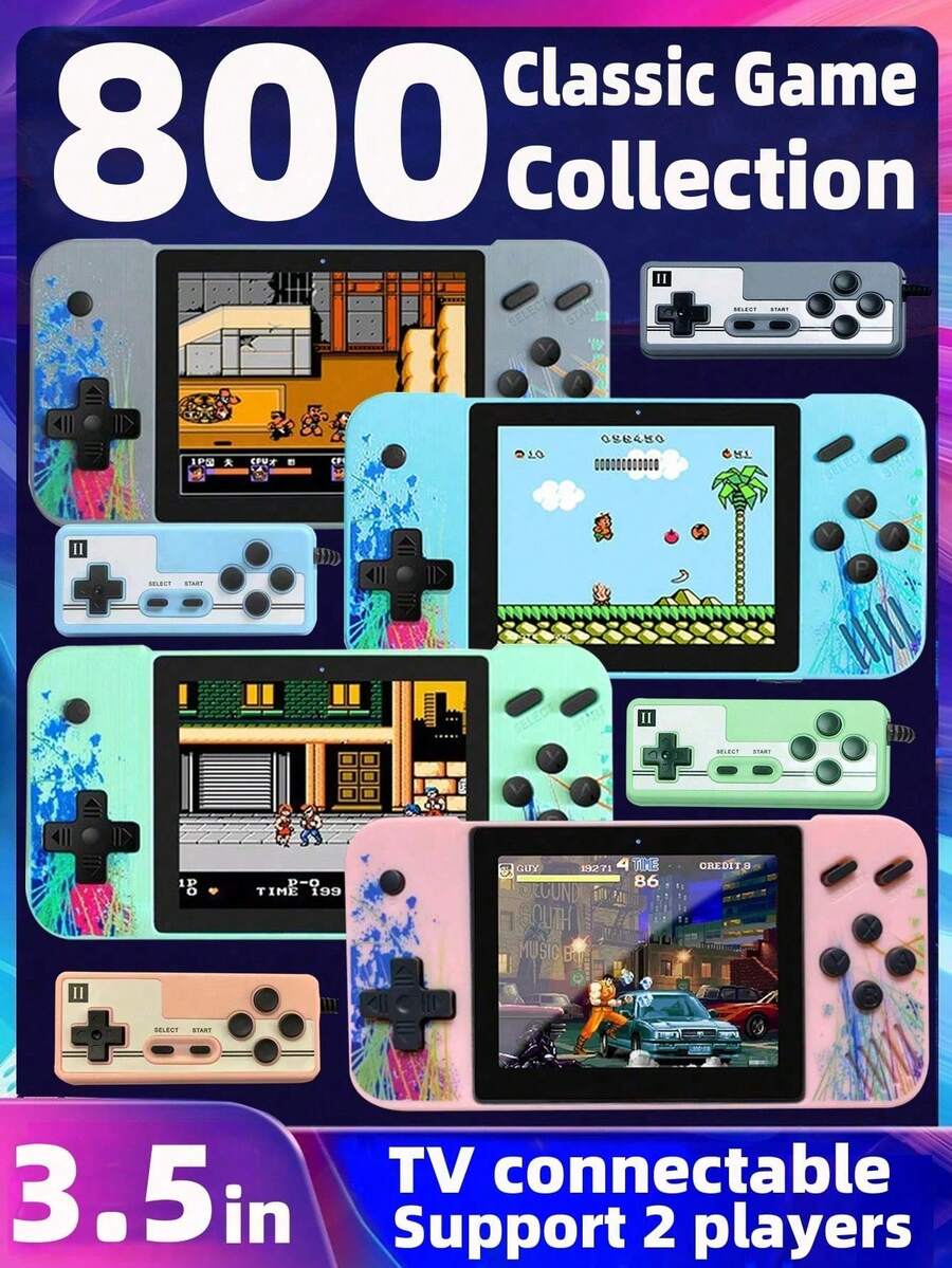 Handheld Retro Game Console, Built-In 800 Classic Games, 3.5-Inch HD Screen, Nostalgic Mini Game Machine, Supports TV Connection & 2-Player Battles, Classic Games,80s Vintage Memory, Perfect Birthday Gift