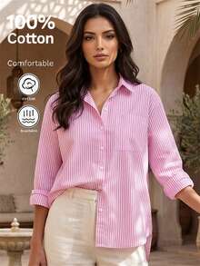 Women's Spring Autumn All-Season Versatile Casual Daily Plaid Long Sleeve Cardigan Shirt, Back To School Outing Boho Casual Outing Versatile Pink - Pink - View 4