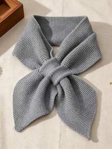 Versatile Autumn/Winter Knitted Scarf For Women, Korean Style Shawl Neck Warmer, Warm Neck Scarf With Decorative Bow, Cross-Style Small Silk Scarf - Multicolor - View 2