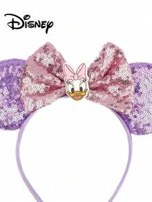 Disney 1pc Daisy Duck Ears Headband - Sparkle Purple Sequin Pink Bow Cute Character Hair Accessories - Multicolor - View 3
