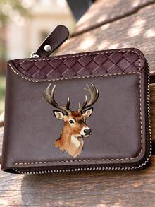 Elk Pattern Printing Style, Men's Zipper Wallet, Double Fold Zipper Design, Zipper Design Can Effectively Prevent The Loss Of Cash, Coins, Cards - Multicolor - View 12