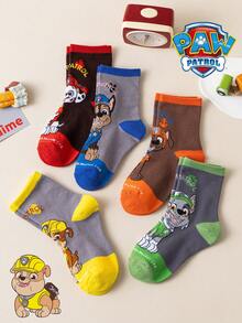 1/5/10 Pairs Paw Patrol Colorful Contrast Kids Socks, Simple Puppy Design, Winter Mid-Calf Socks, Fun Christmas Children's Socks - Multicolor - View 5