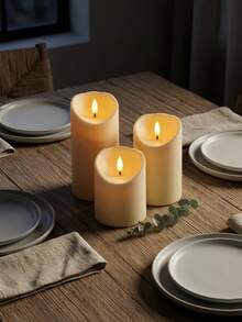 1/3pcs Flameless LED Pillar Candles With Remote Timer, 3D Realistic Flickering Warm White Light, Battery Operated Ivory Color Candles With Wavy Top, Suitable For Home, Wedding, Christmas Party, Bedroom, Fireplace Decor - White - View 2