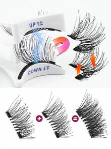MAANGE 2對半眼磁吸假睫毛，延伸眼尾，適合歐美眼型，貓眼條狀睫毛，附附著器，便攜、自然且逼真，可重複使用，強磁吸附，無需膠水或卸妝液，打造自然加長、捲翹與大眼效果，旅行必備，女性禮物 - 彩色 - 查看 6