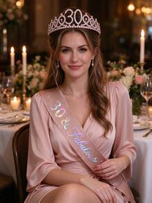 2pcs Birthday Tiara And Sash For Women, Rose Gold Rhinestone Birthday Crown With Side Combs, Birthday Party Accessories Birthday Gifts For Her - Rose Gold - View 5