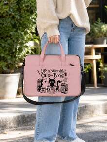 [Printed Design-Not Textured] Laptop Bag, Cat Print, Briefcase-Style Fabric Bag, Equipped With Detachable And Adjustable Shoulder Strap, Mouse Pad, Suitable For Laptop, Laptop Sleeve, Briefcase-Style Tablet Bag, Shoulder Bag, Suitable For Home And Office, Back To School, Christmas, Halloween Gifts - Multicolor - View 7