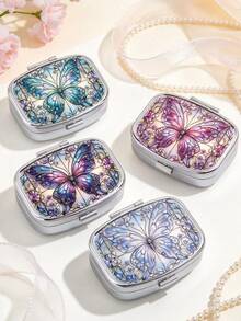 Exquisite Butterfly Pill Box(Excluding ),Multicolored Butterfly Organizer For Medication, Vitamins, Jewelry, Earrings, Portable Medicine Box For Travel&Outdoor Activities,Multi-Functional Metal Case For Vitamins,Jewelry & More,Unique Gift Idea - Multicolor - View 1