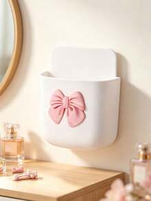 Cute Bow Wall-Mounted Storage Box, Adhesive/Screw Installation, Multi-Functional Plastic Organizer, Suitable For Bedroom, Can Store Phone, Remote Control, Space-Saving Small Item Decorative Storage Box - Multicolor - View 8