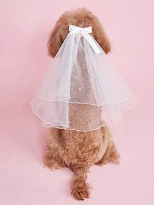 1pc Pet Wedding Dress And Headpiece Set, For Cats And Dogs - White - View 5