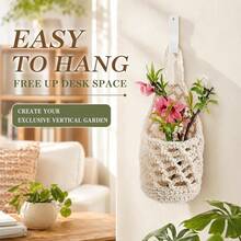 1pc Bohemian Style Woven Hanging Planter Basket, Woven Wall Hanging Fruit And Vegetable Storage Basket, Small 4-Inch Flower Pot Pocket Storage Rack, Decorative Cotton Rope Mesh Hanging Rack, Suitable For Home Living Room Bedroom Entryway Kitchen Wall Decor, Multi-Functional - Wall-mounted Plant Basket - View 5