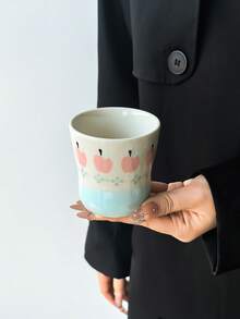 1pc Hand-Painted Fruit & Floral Ceramic Mug, Creative Personalized Highly Attractive Handmade Artistic Coffee Cup, Hand-Held Cup, Cartoon Cute Style, Perfect Gift For Giving, Exquisite And Interesting Cup - Multicolor - View 16