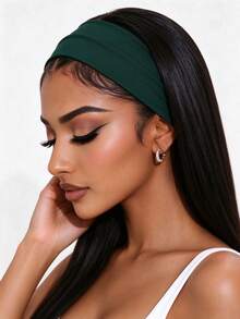 1-Pack Sports Sweatband Running Fitness Headband Holiday Essential Hair Accessory Summer Beach Headband Travel Festival Party - Dark Green - View 4