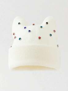 1pc Men's Y2K Rhinestone Cat Ear Knit Hat, Pearl Decor Hip Hop Beanie, Outdoor Warm Brimless Cap, Suitable For Street Outdoor Punk Hip Hop - Multicolor - View 17