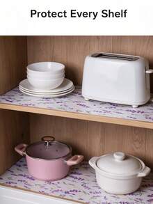 4pcs Refrigerator Mat/Cabinet Shelf Liner (Violet Pattern), Moisture-Proof, Non-Slip, Washable, EVA Material, Suitable For Refrigerator And Kitchen Decor, Refrigerator Liner, Drawer Mat, Shoe Cabinet Mat, Cabinet Mat, Fruit And Vegetable Freshness Mat, Kitchen Accessories/Kitchen Supplies/Home Decor/Tapete/Natal - Lavender Pattern - View 5