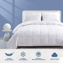 Manta de plumas Dafinner, tamaño King, ligera, para el verano, silenciosa y de tacto ultra suave, manta fina para la cama con ribete de satén (269 x 229, blanca). - Una almohada de talla única - Ver 6