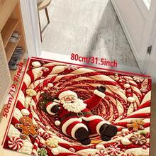 Christmas New Best Seller - Daily Decoration - Holiday Decoration - Christmas - Santa Claus & Gingerbread Man Print - Candy Theme Doormat - Soft Flannel 900g/M², Machine Washable, Durable, Easy To Clean, Suitable For Indoor Doormat, Outdoor Doormat, Home Decor, Christmas Party Decoration, Living Room Rug, Bedroom Rug, Kitchen Rug, Area Rug, All Season Use - Multicolor - View 3