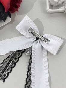 1pc Gothic Vintage Style Multi-Layer Ribbon Lace Bow Edge Rhinestone Decorated Heart Pendant Long Streamer Hair Accessory For Girls - Multicolor - View 7