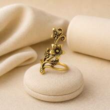 1/4pcs Bronze Mori Style Vine Leaf Flower Rings For Women, Suitable For Daily Wear - Yellow Gold - View 10