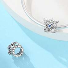 1pc Crown Beaded Pendant, Inlaid With Blue And White Zirconia, Hollow Vintage Crown Design, Original Bracelet Necklace DIY Pendant Chain Jewelry Making Accessory, Exquisite And Luxurious, Compatible With Snake Chain, Suitable For Handmade Crafts And Holiday Gift Giving - Multicolor - View 5