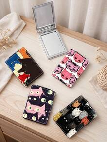 1PC Ins Cat Pet Series Portable Folding Makeup Mirror, Lightweight Ultra-Thin Convenient Durable PU Leather, Suitable For Various Occasions Travel Party Work School, Fit For All Age Groups - Multicolor - View 1