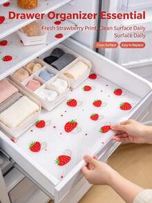 4 Refrigerator Rack Liners, Anti Slip And Easy To Wipe Pads For Refrigerator Cabinets, Strawberry Print, Kitchen Countertop Protection Drawer Pads, Household Storage Rack Protectors - Strawberry Pattern - View 5