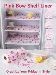 4 Refrigerator Rack Liners, Anti Slip And Easy To Wipe Pads For Refrigerator Cabinets, Pink Bow Print, Kitchen Countertop Protection Drawer Pads - Bow Pattern - View 5