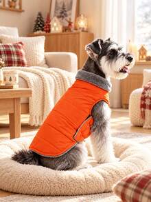 Metglad Dog Winter Padded Coat, Thermal Lined Thickened Pet Cold-Proof Jacket, Foldable Plush Stand Collar, With Hidden Leash Hole And Adjustable Drawstring, Comfortable And Non-Restrictive, Suitable For Indoor And Outdoor Use For Large, Medium And Small Dogs Snow Suit - Coral Orange - View 2