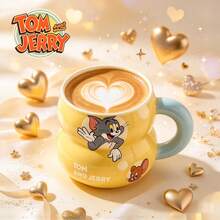 TOM AND JERRY. Cute Cartoon Gourd-Shaped Ceramic Coffee Mug With Lid, Gourd-Shaped Ceramic Cup With Lid, Home And Office Water Cup Gift - Multicolor - View 9