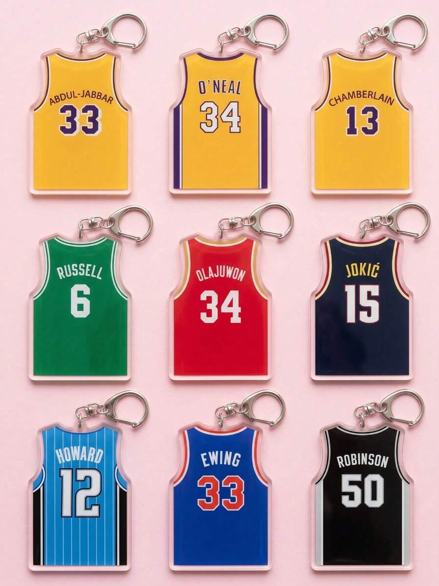 1PC/9Pcs Basketball Player Jersey Pattern Transparent Acrylic Keychain, Printed With Signature And Number, With Metal Clip, Suitable As Backpack Charm, Car Key Ring, Game Commemorative, Fan Gift And Sports Enthusiast Gift. - Multicolor - View 1