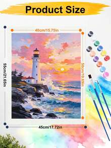 DIY Paint By Numbers Kit, Lighthouse On Rocky Coast At Sunset, Hand-Painted Oil Painting Canvas Wall Art Home Decor Gift - A - View 6