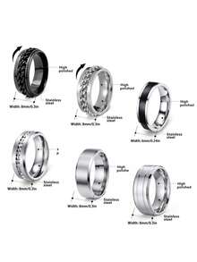 6PCS Stainless Steel Men's Rings, Rotatable Chain Rings, Men's Jewelry Accessories, Anniversary Gifts For Men, For Daily And Party Wear - 6 Pieces - View 5