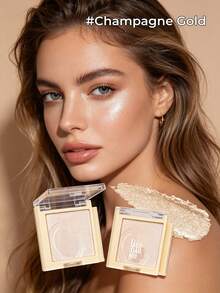 GUOXIAONIU Champagne Gold Highlighter Powder, Universal Shade Flattering For All Skin Tones, Pigmented & Long-Lasting, Waterproof & Sweat-Resistant, Natural Lit-From-Within Luminous Glow Face Makeup,Beginner Friendly - Champagne Gold - View 1
