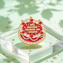 Cute Cake Enamel Pin "I Will Succeed Because I Am Insane" Quote Lapel Brooch, Cherry Cream Cake Badge For Backpack Jacket Hat, Lovely Gift For Friends - Pink - View 5