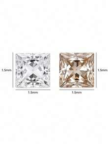 50/5pcs Mini Square Zirconia Flat Back Rhinestones Nail Art Decor, Sparkling Transparent White Champagne Square Rhinestones DIY Nail Art - White - View 6