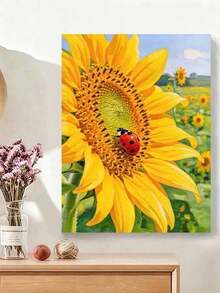 DIY Paint By Numbers Kit, Sunflower With Ladybug Oil Painting Canvas Wall Art Home Decor Gift - A - View 2
