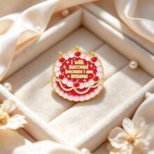 Cute Cake Enamel Pin "I Will Succeed Because I Am Insane" Quote Lapel Brooch, Cherry Cream Cake Badge For Backpack Jacket Hat, Lovely Gift For Friends - Pink - View 2