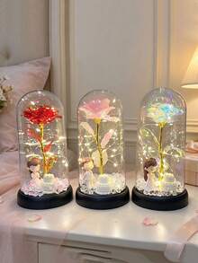 1pc Realistic Rose Flower Night Light With Cover, Romantic Creative Gift, Suitable For Home And Bedroom Decor, Ideal For Wedding Party Lighting, Also Perfect For Mother's Day Or Birthday Gift. Can Be Used As Indoor Tabletop Decorative Lamp - Multicolor - View 9