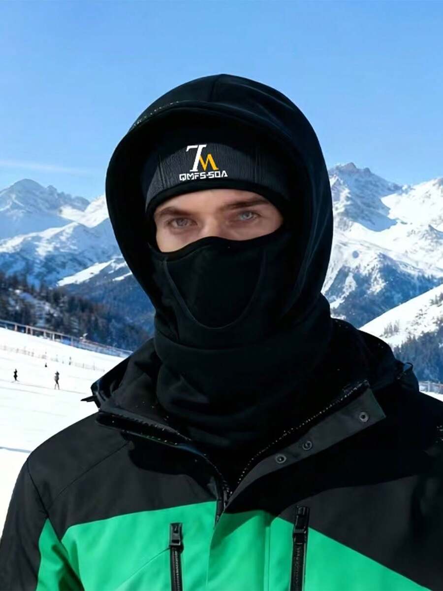1pc Unisex Multi-Functional Cold-Proof Letter Print Balaclava Hat, Warm Hooded Cap For Autumn/Winter, Suitable For Daily Wear, Outdoor Activities And Cycling - Multicolor - View 1