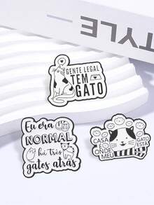 Cute Cat Mum Quote Enamel Brooch, "I Was Normal Three Cats Ago" Funny Badge, Black White Cat Pin Set For Cat Lovers Backpack Jacket Hat - Multicolor - View 6