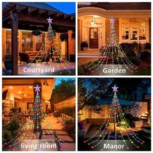 USB Christmas Tree Star Waterfall Lights, Popular Holiday Decorative Lights, Comes With Star-Shaped Pendant, Hanging Lights Create A Beautiful Waterfall Lighting Effect. Available In Three Specifications: 2M 196LEDs Version With 9 Strands Of Lights, Multiple Strands Hanging Down With Rich Layers. USB Powered, Plug And Play, Compatible With Power Bank, Adapter, Computer USB Port, Flexible Usage Scenarios. - USB Christmas Tree Star Waterfall Lights - View 7