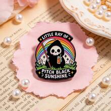 Cartoon Skeleton Death Lapel Pin, Funny Slogan "Little Ray Of Pitch Black Sunshine" Enamel Brooch, Metal Skull Badge For Backpack Jacket Hat, Fun Gift - Multicolor - View 5