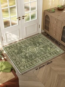 1pc Green Bohemian Floral Living Room Rug, Suitable For Living Room, Bedroom, Kitchen, Dining Room, Office, Room Decor And Doormat - Olive Green - View 12