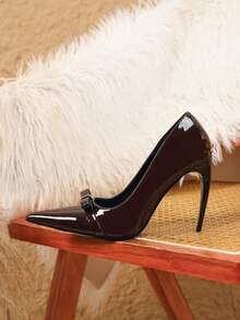 Sexy Fashion Bow Decor Pointed Toe Stiletto High Heel Asymmetrical Heel Women's Coffee Color High Heels - Coffee Brown - View 4